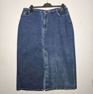 Vtg Caribean Joe Denim Midi Skirt Front Split  Sz 16W